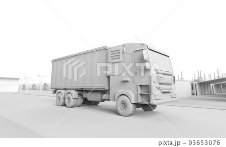 white logistic trailer truck or lorry model in industrial estate for smart logistic or white industrial 93653076