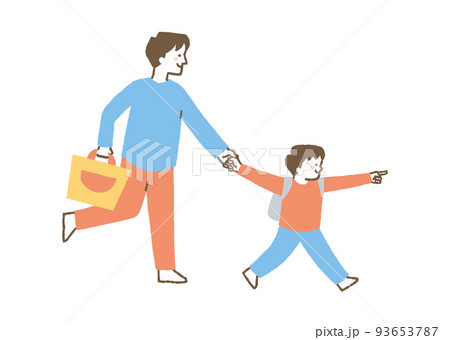 お父さんの手を引っ張る息子_色 お父さんの手を引っ張る息子_色 93653787