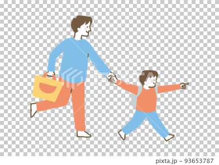 お父さんの手を引っ張る息子_色 お父さんの手を引っ張る息子_色 93653787