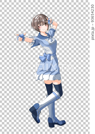 [Natural hair color] Short-cut girl in charge of blue wearing a school summer uniform (blue uniform) 93654230