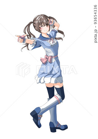 【自然な髪色】学園の夏服（青系制服）っぽい衣装を着たピンク担当ツインテールの女の子 93654336