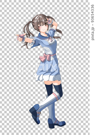 【自然な髪色】学園の夏服（青系制服）っぽい衣装を着たピンク担当ツインテールの女の子 93654336