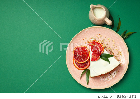 Concept of tasty food with pie with meringue, space for text 93654381