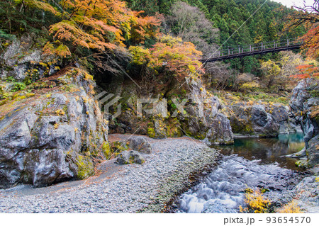 東京都奥多摩町　紅葉に染まる鳩ノ巣渓谷　～鳩ノ巣小橋～ 93654570