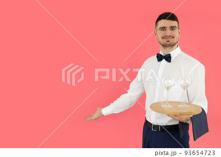 Concept of job with young man waiter, space for text Concept of job with young man waiter, space for text 93654723