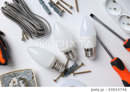 Concept of electrician or electrical tools on white background 93654746
