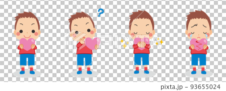 Illustration set of a cute little boy holding a heart variation full body person white background 93655024
