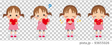 Cute little girl holding a heart illustration set variation full body person white background 93655026