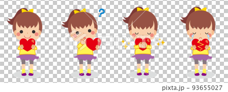 Cute little girl holding a heart illustration set variation full body person white background 93655027