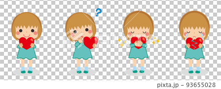 Cute little girl holding a heart illustration set variation full body person white background 93655028