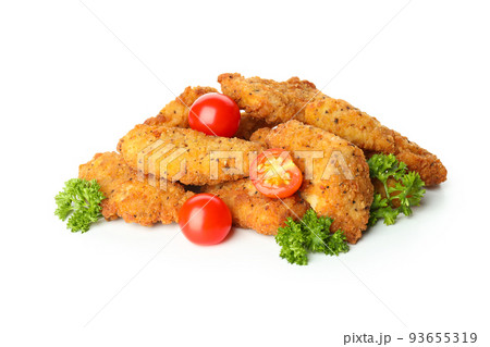 Concept of fast food with chicken strips isolated on white background 93655319
