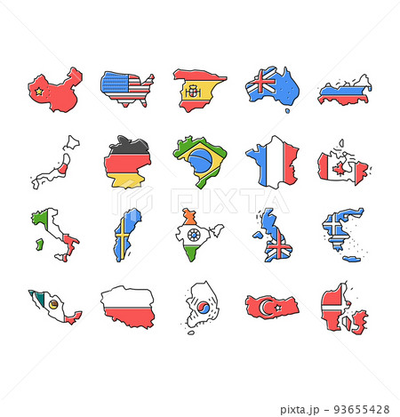 country world map global travel icons set vector 93655428