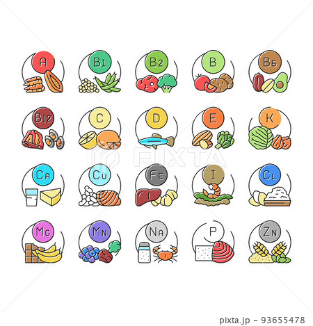 Vitamin Mineral Medical Complex Icons Set Vector Vitamin Mineral Medical Complex Icons Set Vector 93655478