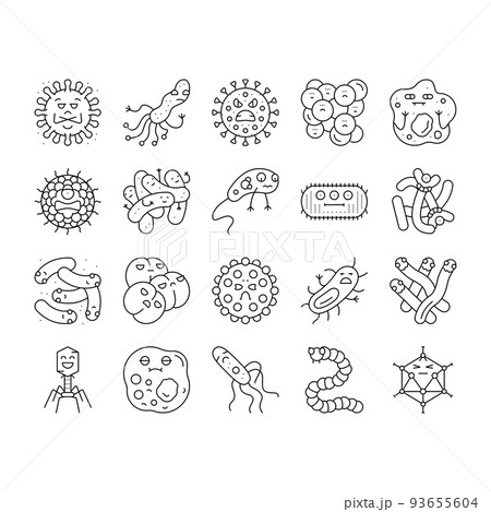 bacteria virus bacterium cell icons set vector 93655604