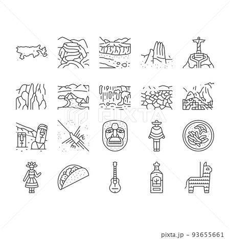 South America Scape And Tradition Icons Set Vector 93655661