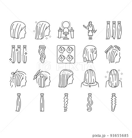 Hair Extension Salon Procedure Icons Set Vector 93655685
