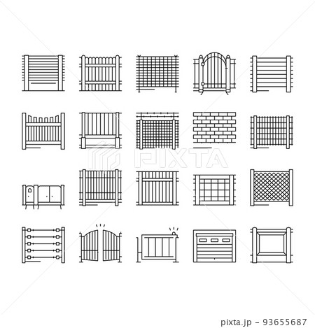 Fence And Gate Exterior Security Icons Set Vector 93655687