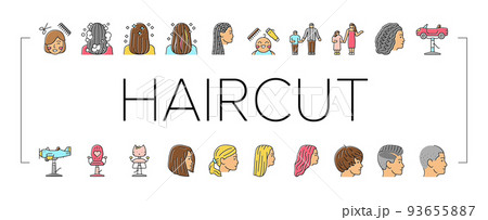 Children Haircut Salon Service Icons Set Vector 93655887