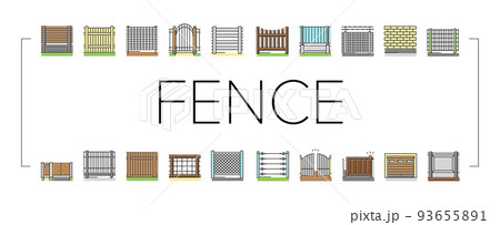 Fence And Gate Exterior Security Icons Set Vector 93655891