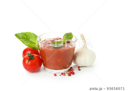 Adjika with ingredients isolated on white background 93656071