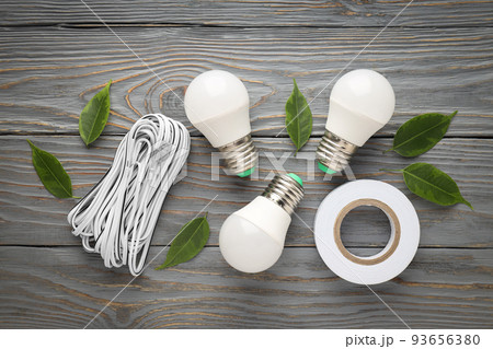Concept of electrician or electrical tools, top view 93656380