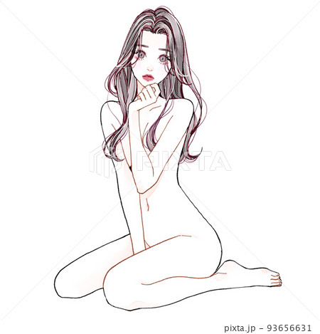 裸で座っている女性 93656631