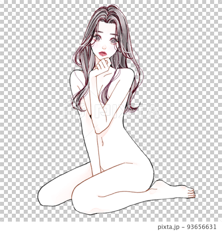 裸で座っている女性 93656631