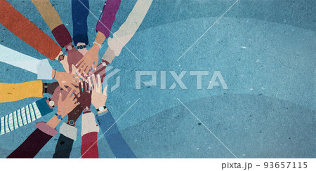 Group of arms and hands in a circle of multiethnic diverse people.People of different cultures.Cooperation trust help and support.Diversity people.Community.Agreement between colleagues Group of arms and hands in a circle of multiethnic diverse people.People of different cultures.Cooperation trust help and support.Diversity people.Community.Agreement between colleagues 93657115
