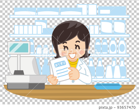 A pharmacist woman holding a prescription and explaining 93657470