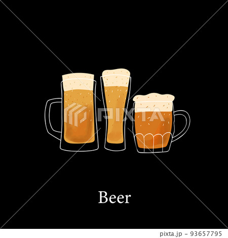 Stylized illustration mugs of beer on black Stylized illustration mugs of beer on black 93657795