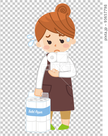 両手にトイレットペーパーを抱えた主婦 両手にトイレットペーパーを抱えた主婦 93657798