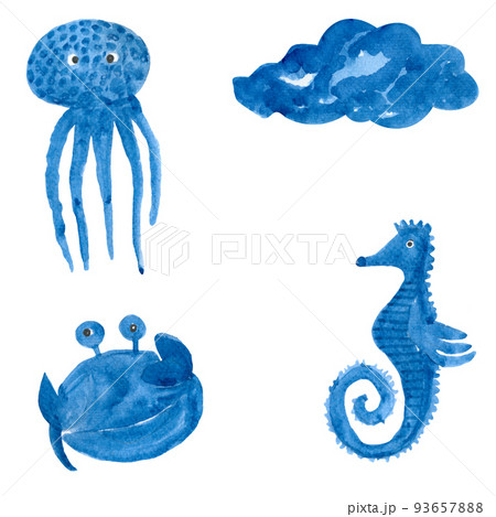 Watercolor set kit of the sea in blue. Watercolor set kit of the sea in blue. 93657888