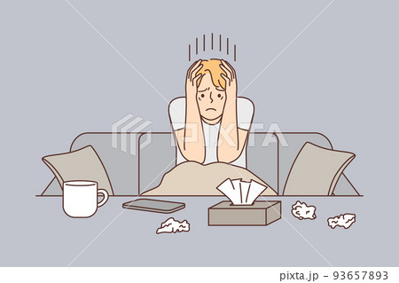 Unhappy man suffer from depression at home  93657893