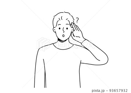 Man make hand gesture listen to information  93657932