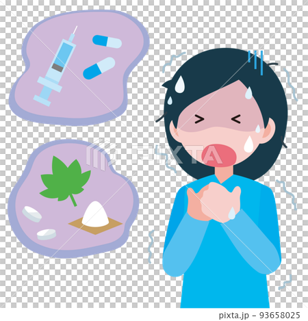 Illustration of a woman suffering from drug abuse 93658025