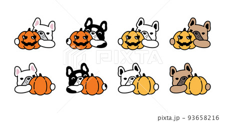 dog vector french bulldog pumpkin halloween icon jack o lantern puppy head pet character cartoon symbol tattoo stamp scarf illustration clip art isolated design 93658216