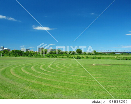 真夏の平日の除草された江戸川河川敷の野球場風景 真夏の平日の除草された江戸川河川敷の野球場風景 93658292