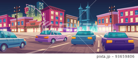 Cars driving night city street, cartoon design Cars driving night city street, cartoon design 93659806