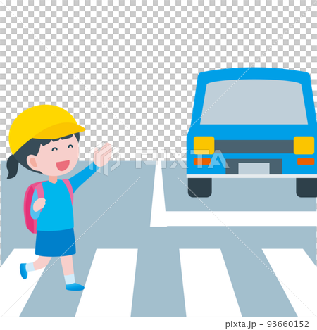 横断歩道を安心してわたる小学生の女の子　のイラスト 93660152