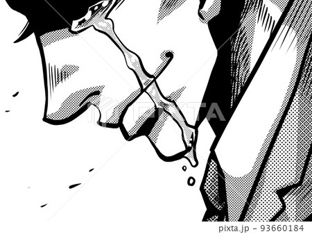 うつむく横顔のマンガ風男性のイラスト 93660184