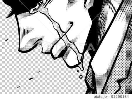 うつむく横顔のマンガ風男性のイラスト 93660184