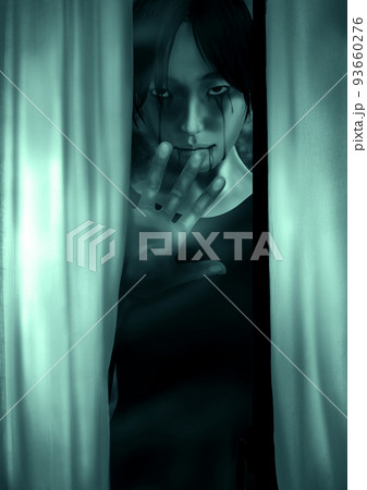 窓の外から覗く睨む血を吐いて血の涙を流す女の子 緑 窓の外から覗く睨む血を吐いて血の涙を流す女の子 緑 93660276