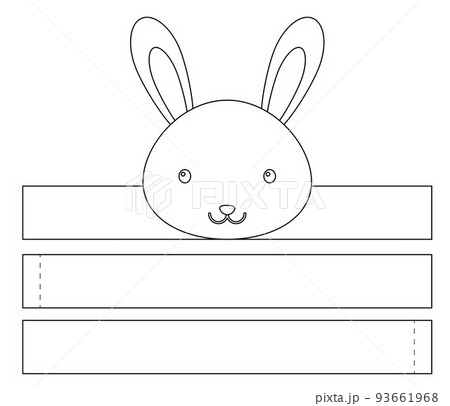 Printable hare paper crown. Diy cut party ribbon template for birthday, christmas, baby shower. Fun accessory for entertainment. Print, color, cut and glue. Vector stock illustration. 93661968