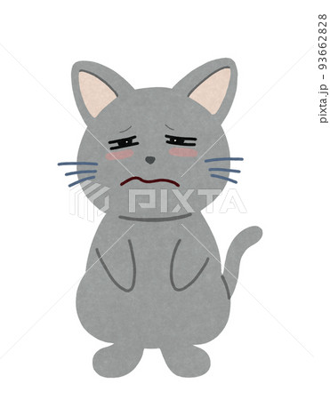 眠い顔の猫のイラスト 輪郭=一部実線&カラー 灰色猫 眠い顔の猫のイラスト 輪郭=一部実線&カラー 灰色猫 93662828