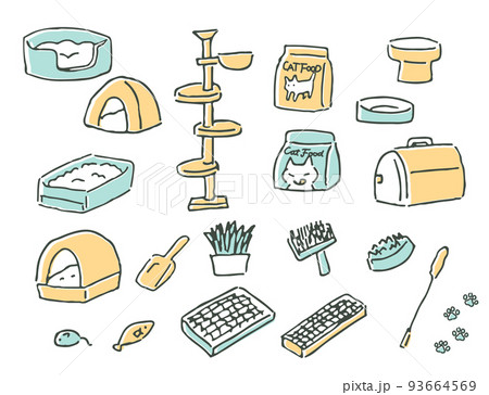 猫用品 猫トイレ・キャットタワー・猫用ベッド 手描き素材セット 猫用品 猫トイレ・キャットタワー・猫用ベッド 手描き素材セット 93664569
