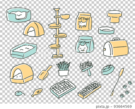 猫用品 猫トイレ・キャットタワー・猫用ベッド 手描き素材セット 猫用品 猫トイレ・キャットタワー・猫用ベッド 手描き素材セット 93664569