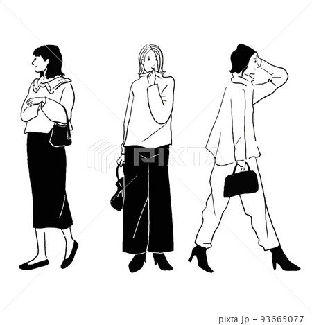 おしゃれな女性のベクター線画セット 93665077