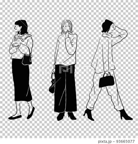 おしゃれな女性のベクター線画セット 93665077