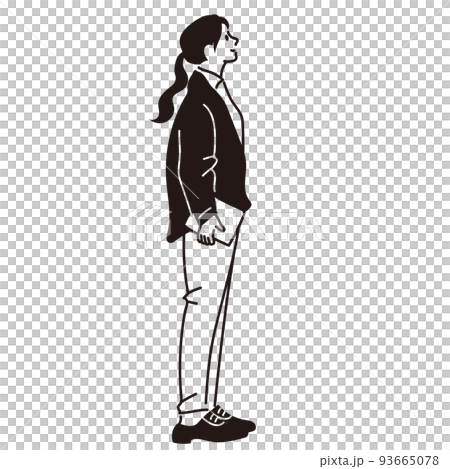 Vector line drawing of a young woman looking up 93665078