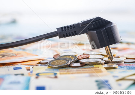 Electric plug and euro money. Concept of increasing electricity prices. 93665536